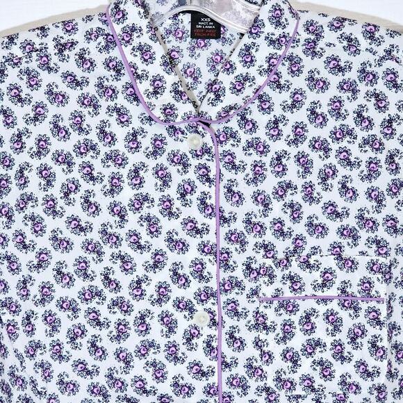 J.Crew Women's Cotton Poplin Short-Sleve Pajama Shirt XXS Purple Floral Button - Picture 2 of 6